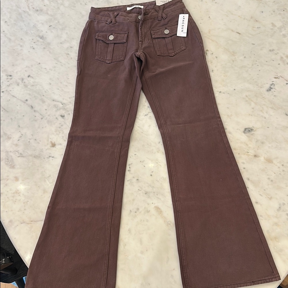 Chic Brown Low-Rise Flared Pants